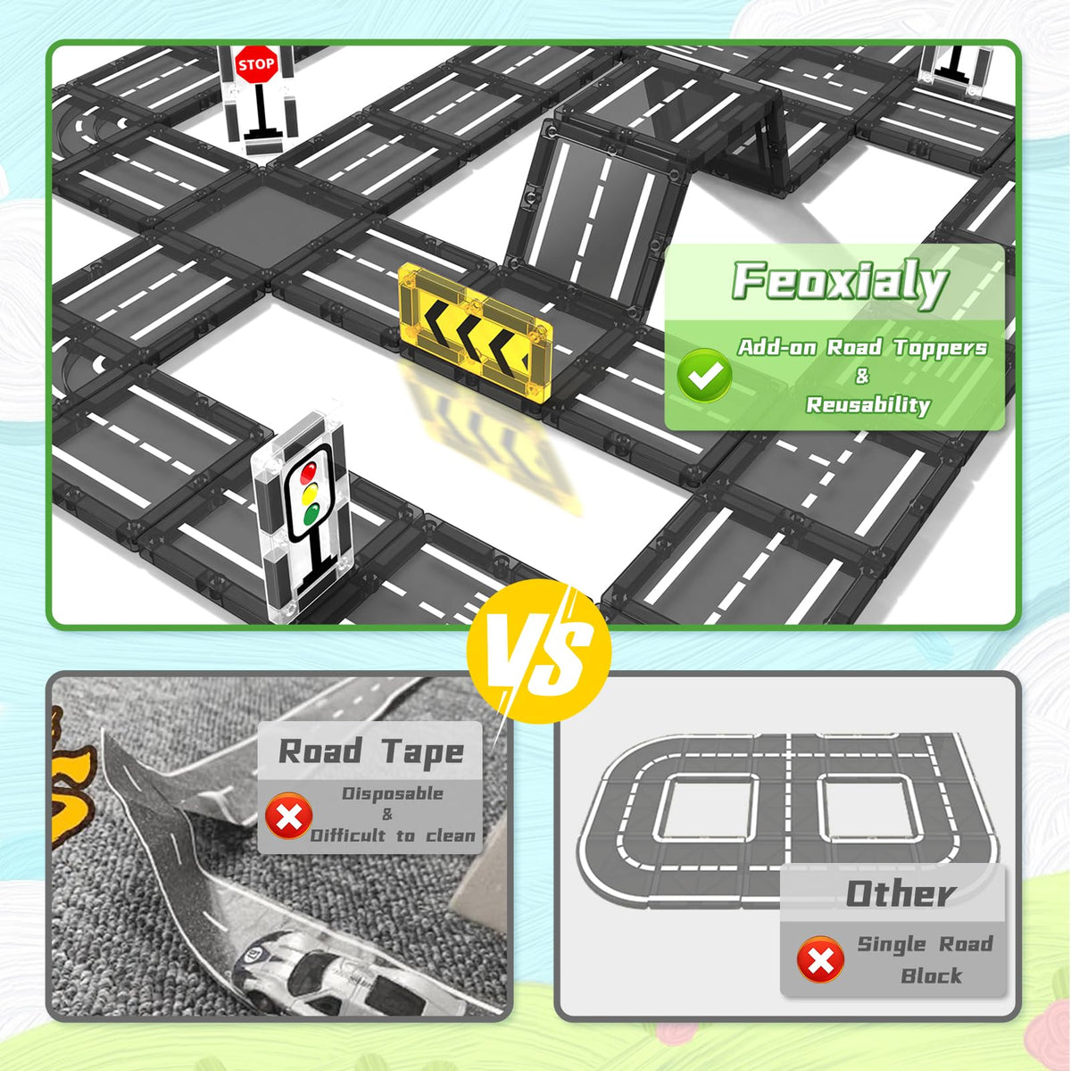Feoxialy Magnetic Tiles Road Building Blocks for Kids Magnet Tiles Set Toys 🍁 All In One Marketplace Canada