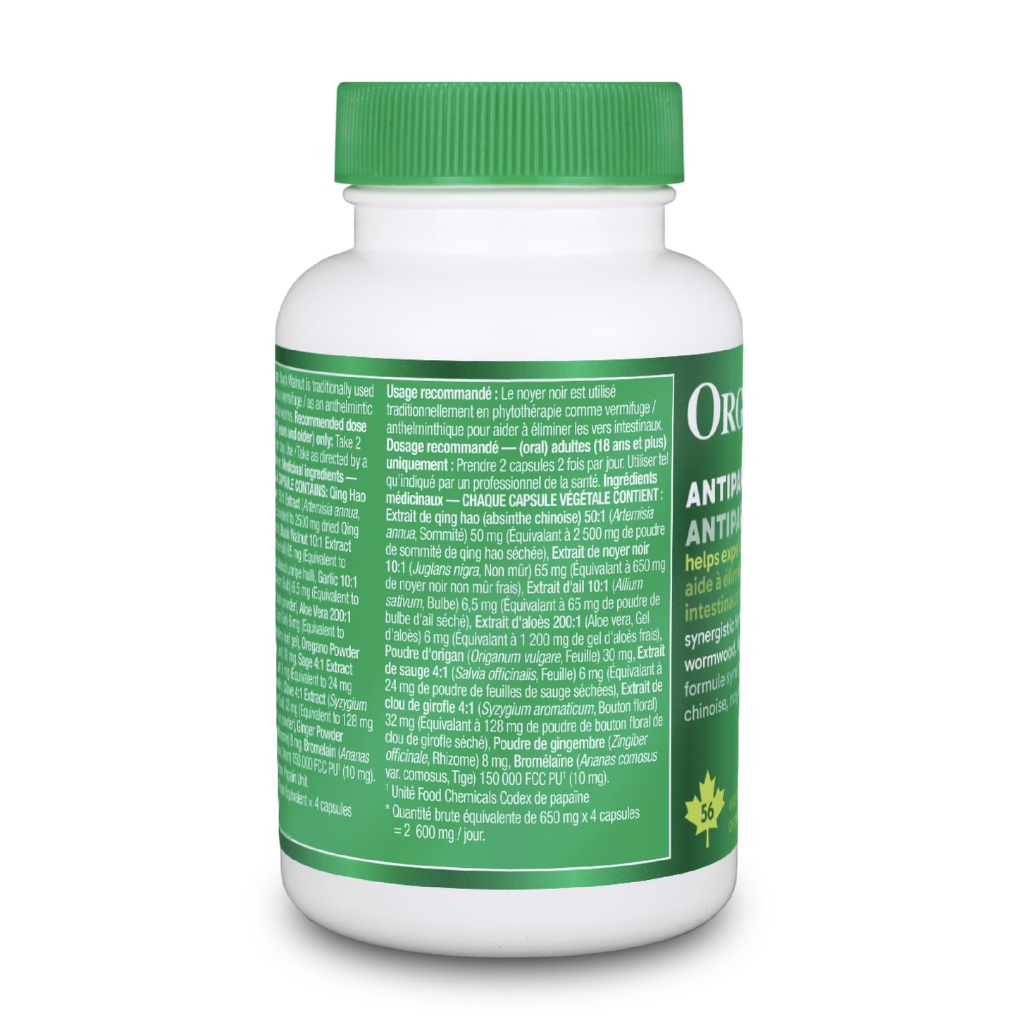 Organika Antiparasitic Capsules with Wormwood & Black Walnut Hull | Herbal Cleanse for Intestinal & Digestive Health | 7-Day Protocol | Traditional Botanical Formula | 56vcaps - Available at All In One Marketplace Canada