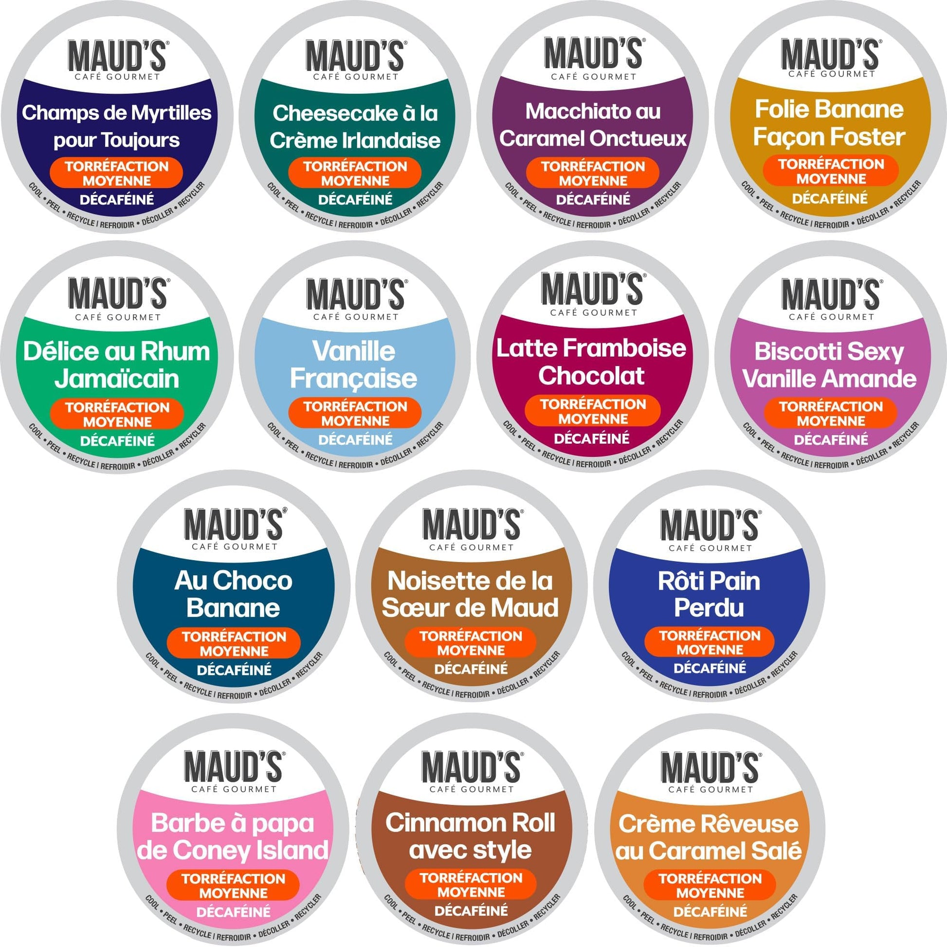 Maud's Decaf Coffee Pods Variety Pack - 80 Count, 14 Assorted Flavors, 100% Arabica Beans, Compatible with Single Serve Brewers