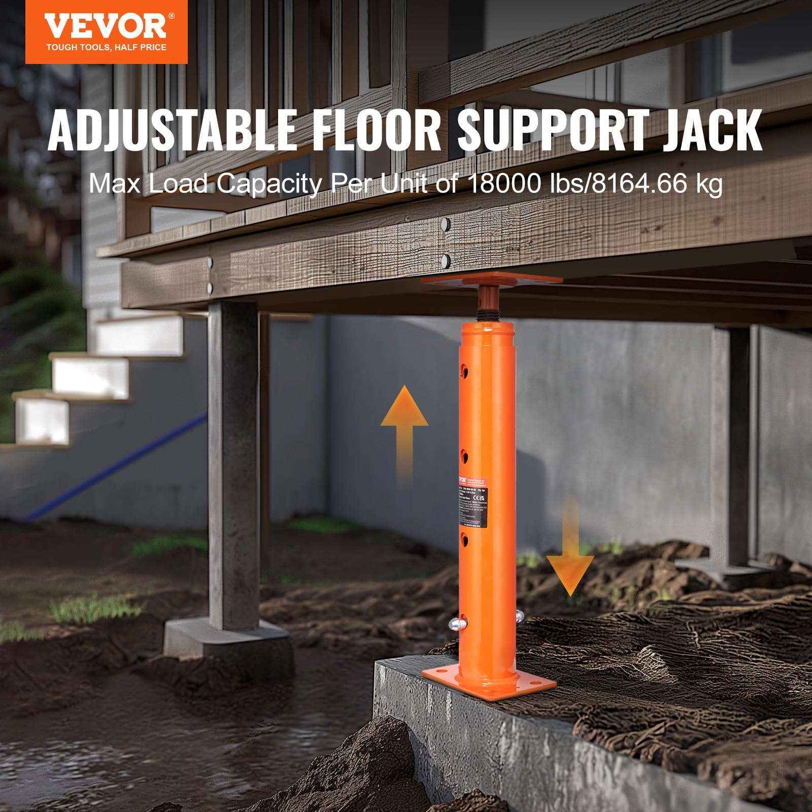 VEVOR House Floor Jack, 19"-36" Height Range, 18000 lbs Max Load Capacity, Adjustable Support Beam Basement Jack Post Pole for Leveling, Lift Support Steel Telescoping Jack Post for Temporary Support VEVOR
