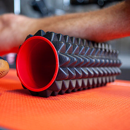IBF Iron Body Fitness Acupoint Foam Roller - 12", High-Density EVA Foam Roller for Deep Tissue Massage, Back Pain, Yoga, and Physical Therapy - Black and Red IBF IRON BODY FITNESS