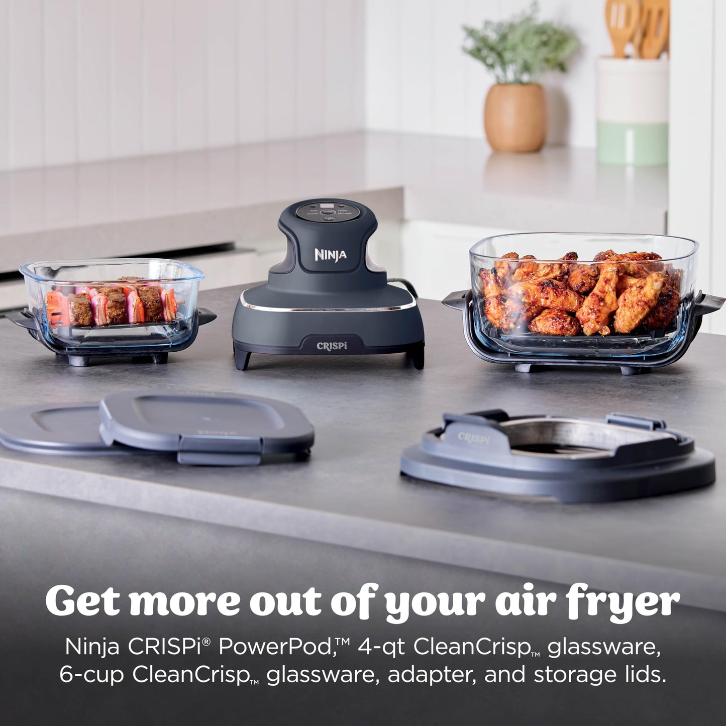 Ninja Crispi Portable Glass Air Fryer Cooking System – 4-Qt & 6-Cup CleanCrisp Containers, Nontoxic, Leak-Proof, Dishwasher Safe – Air Fry, Bake, Max Crisp, Recrisp FN101CGY (Canadian Version) - Available at All In One Marketplace Canada