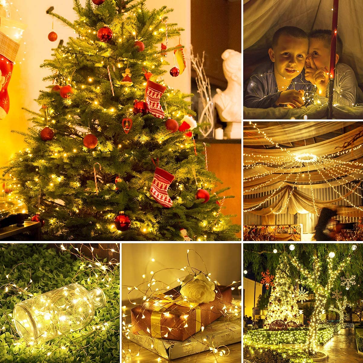 2 Pack 33ft 100 LEDs Fairy Lights Battery Operated, 8 Modes Waterproof Twinkle String Lights, Copper Wire Lights with Remote for Christmas Bedroom Indoor Garden Wedding Party Tree Decor (Warm White) 🍁 All In One Marketplace Canada