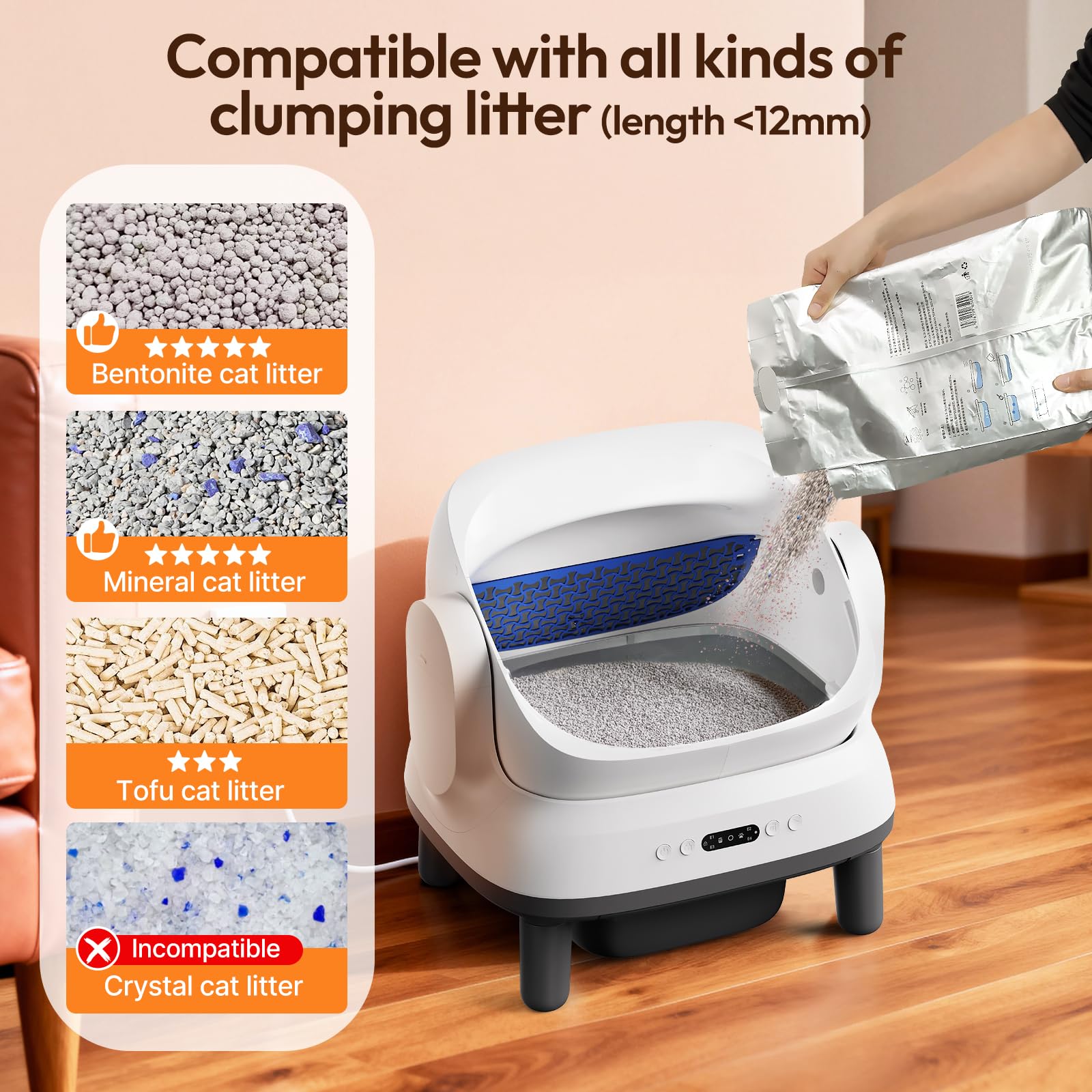 Happypaw Open-Top Self Cleaning Litter Box - Large Capacity Automatic Litter Box for Multiple Cats with Safety Protection, App Control, Odor-Free, Anti-Leakage Material, Includes Trash Bags - Available at All In One Marketplace Canada