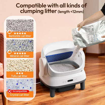 Happypaw Open-Top Self Cleaning Litter Box - Large Capacity Automatic Litter Box for Multiple Cats with Safety Protection, App Control, Odor-Free, Anti-Leakage Material, Includes Trash Bags - Available at All In One Marketplace Canada