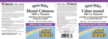 Natural Factors Stress Relax Mental Calmness, 120 Chewable Tablets, Tropical Fruit Flavour, Suntheanine L Theanine 100 mg, Promotes Deep Relaxation, Stress Relief, Proudly Canadian - Available at All In One Marketplace Canada