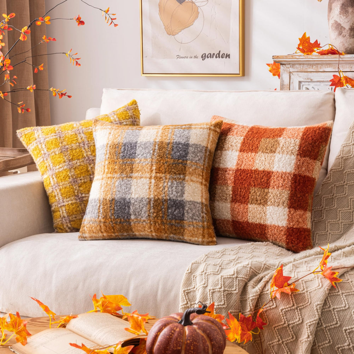 AQOTHES Plaid Fall Throw Pillow Covers Orange 20x20 Inch Set of 2 🍁 All In One Marketplace Canada