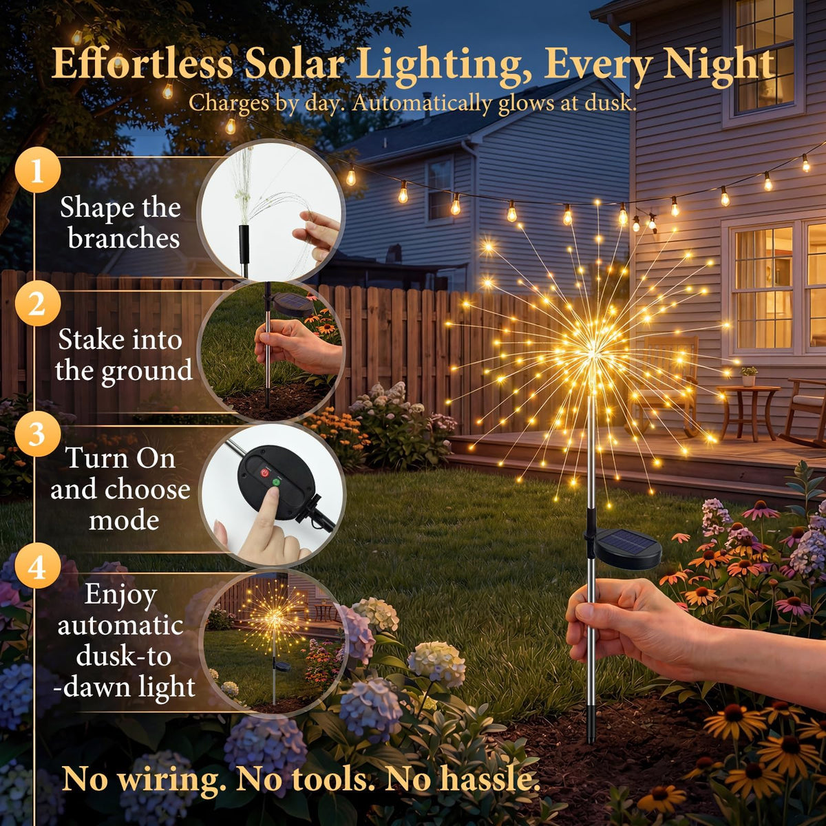 Solar Garden Lights Outdoor 4-Pack, 120 LED Starburst Lights, Warm White 🍁 All In One Marketplace Canada