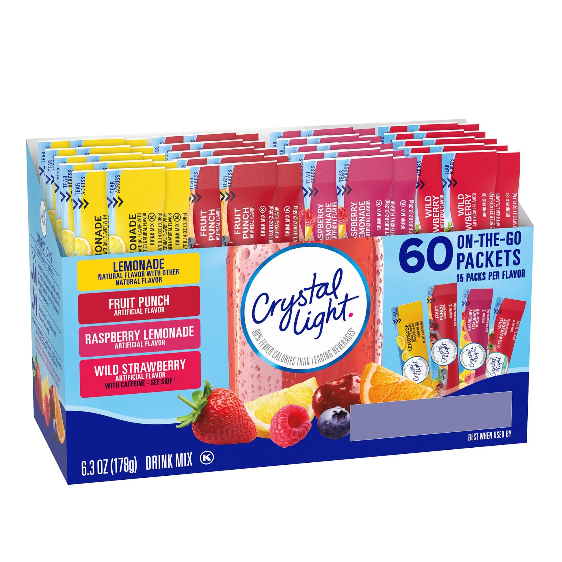 Crystal Light On the Go Variety Pack, 60 Individual Packets (Lemonade, Fruit Punch, Raspberry Lemonade, Wild Strawberry) 178g