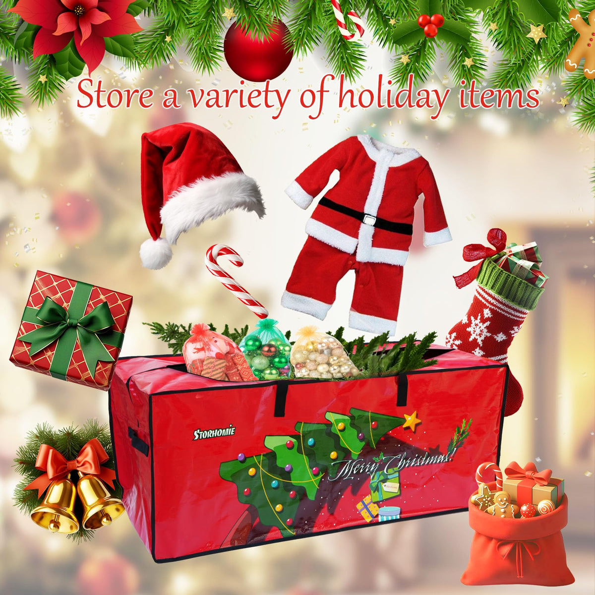 Storhomie Christmas Tree Storage Bag 7.5FT, Heavy-Duty Christmas Tree Bag,Extra-Thick Durable Waterproof Material,Christmas Tree Storage for Disassembling Artificial Tree with 3 Organizer Pouches 🍁 All In One Marketplace Canada