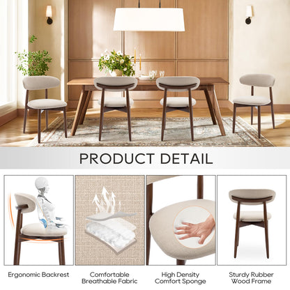 COLAMY Wooden Dining Chairs Set of 2, Modern Fabric Upholstered Kitchen Side Chairs, Farmhouse Dining Room Chair with Foot Pegs, Beige