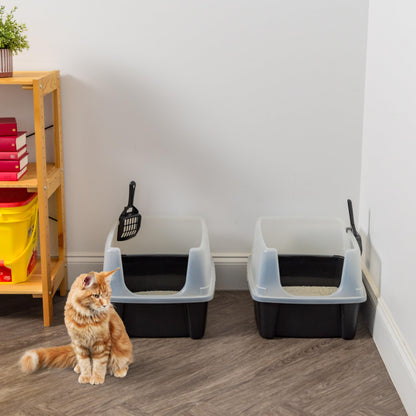 IRIS USA Large Cat Litter Boxes, Open Top High Sided Pan w/Scoop, Black 🍁 All In One Marketplace Canada