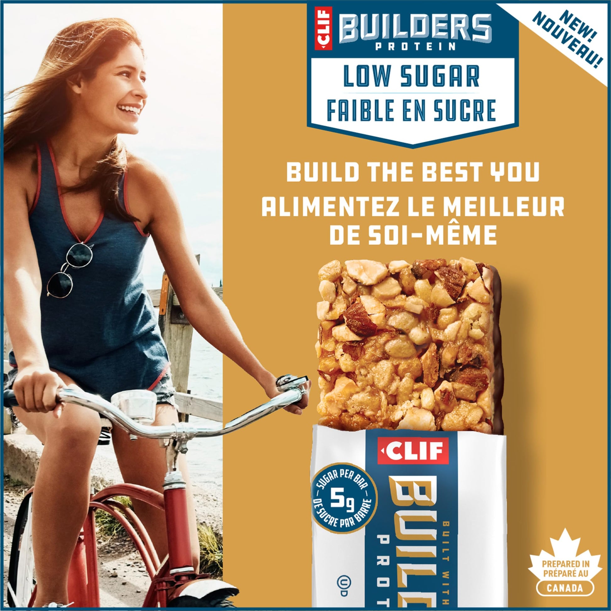 CLIF BUILDERS Low Sugar Protein Bars – Almond Salted Caramel, 12-Pack (56g each)
