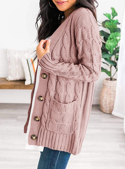 PRETTYGARDEN Women's Cable Knit Cardigan Sweaters Fall(Dusty Pink,M) 🍁 All In One Marketplace Canada