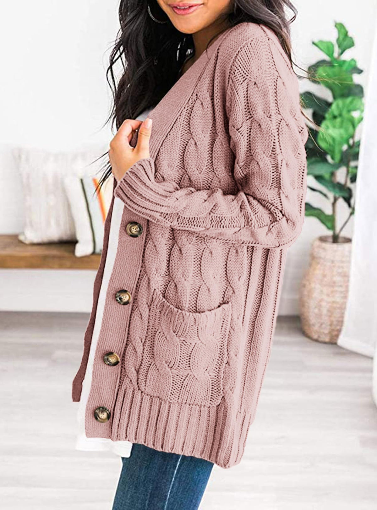 PRETTYGARDEN Women's Cable Knit Cardigan Sweaters Fall(Dusty Pink,XL) 🍁 All In One Marketplace Canada
