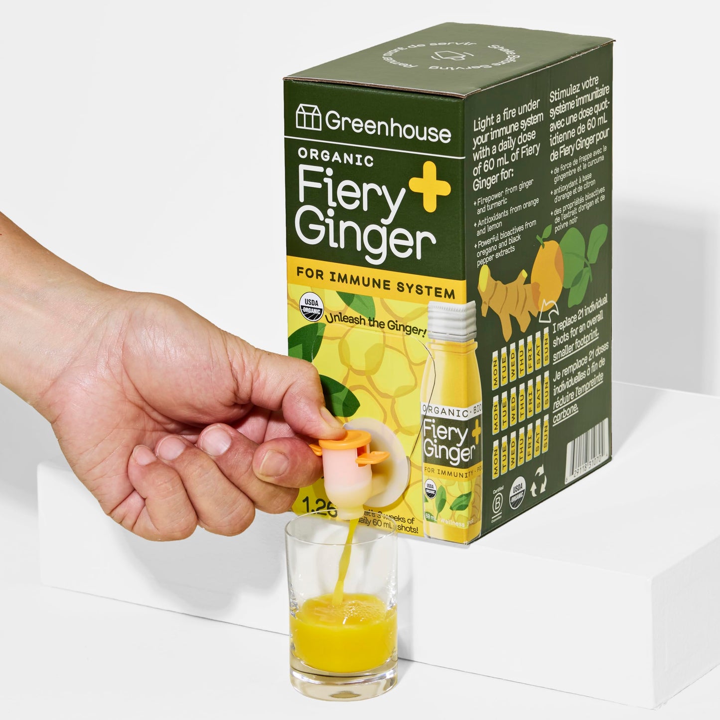 Greenhouse Juice Organic Fiery Ginger Wellness Shot 1.26L - Immunity & Anti-Inflammatory Blend with Turmeric, Lemon, Black Pepper & Oregano (2-Pack Bag-in-Box)