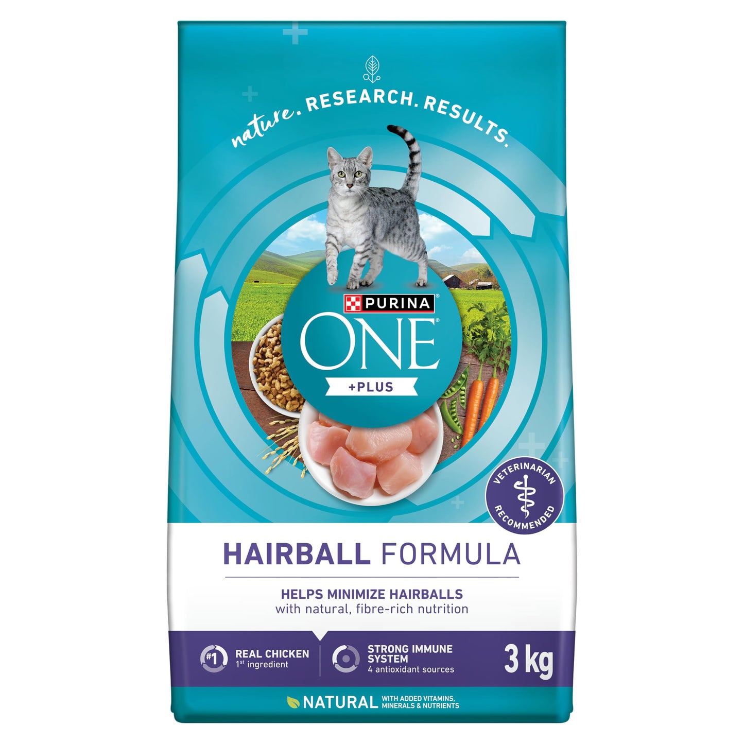 Purina ONE +Plus Dry Cat Food, Hairball Formula Chicken - 3 kg Bag