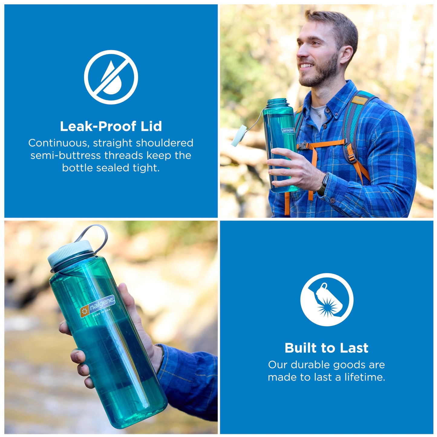 Nalgene 48 oz Wide Mouth Silo Water Bottle | BPA-Free, Durable & Leak Proof, Large & Lightweight for Hiking, Gym & Sports, Jade Nalgene