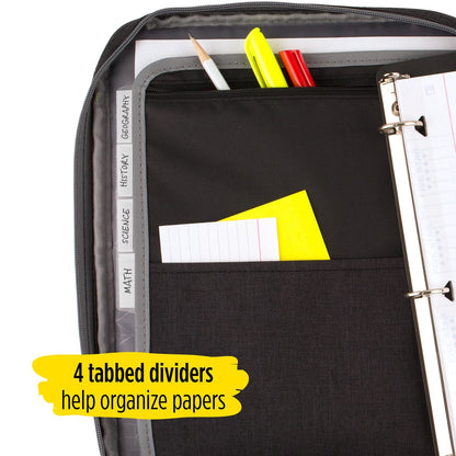 Five Star Zipper Binder, 1 Inch 3-Ring Binder with Round Rings, Carry-All with Pockets and 4-Tab Dividers, 375 Sheet Capacity, Black/Gray (29092IT8)