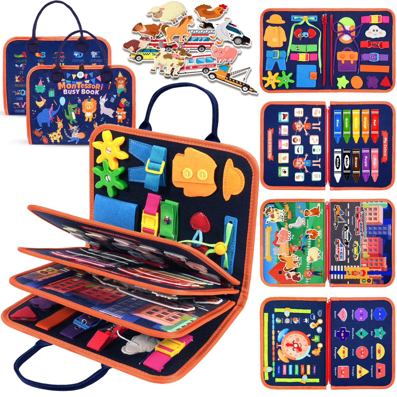 ZOOI Toddler Toys Busy Board - Montessori Toys for 1-5 Year Old Boy Girl Birthday Gifts for Kids, Sensory Toys Baby Essentials, Busy Book for Toddlers 1-5 Year Old, Airplane Activities Toys Gifts