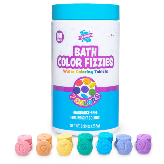 Tub Works® Bath Color Fizzies, 150 Count | Nontoxic & Fragrance-Free | Fizzy, Bath Color Tablets for Kids | Create Fun Bath Colors | Water Tablets in 7 Colors for Variety | Bath Bombs for Kids Bath - Available at All In One Marketplace Canada