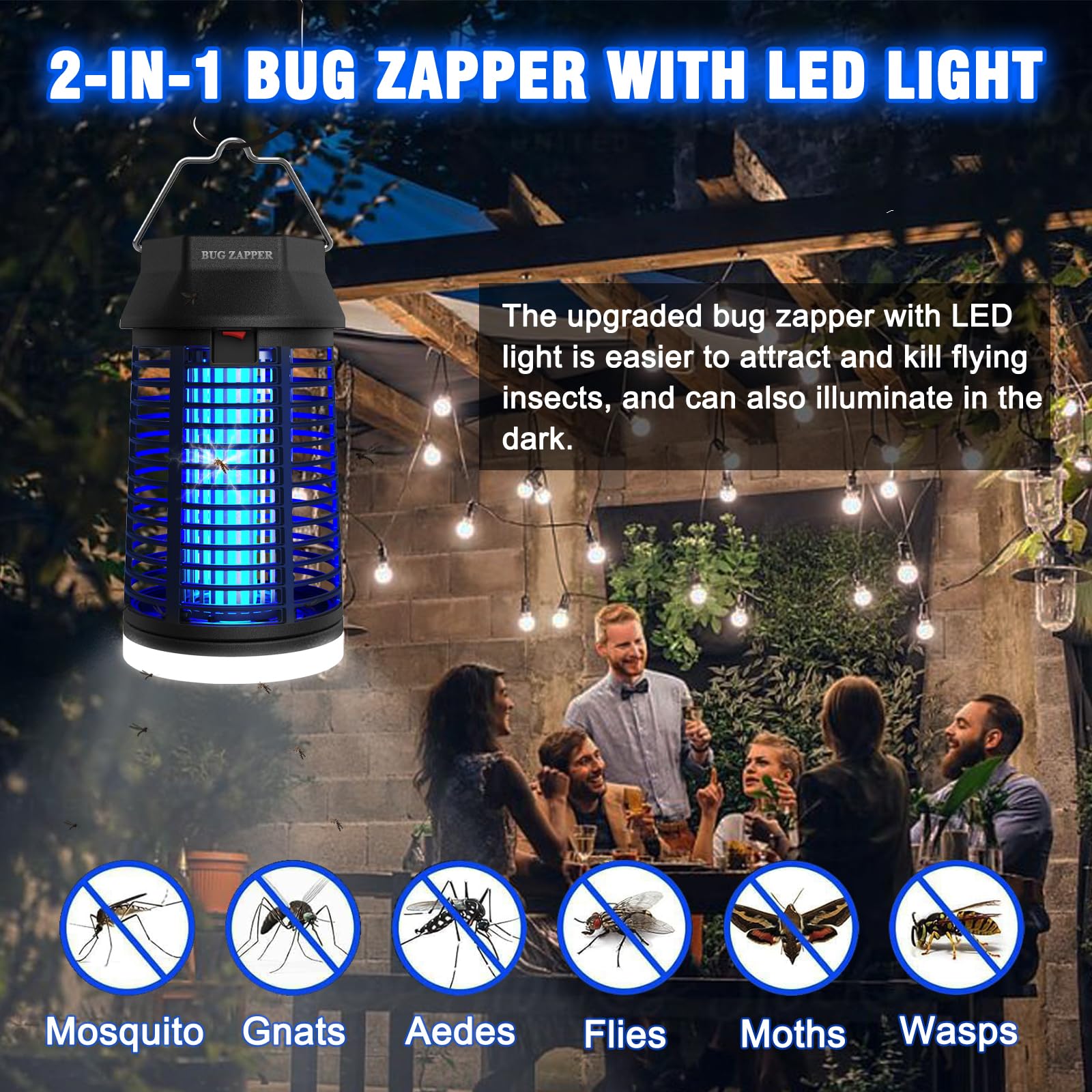 ZENLEA Bug Zapper Outdoor with LED Light, Bug Zapper Indoor, 4200V Mosquito Zapper Outdoor,Waterproof Mosquito Killer, Electric Fly Zapper Fly Traps for Camping Backyard Patio Garden, Plug-in