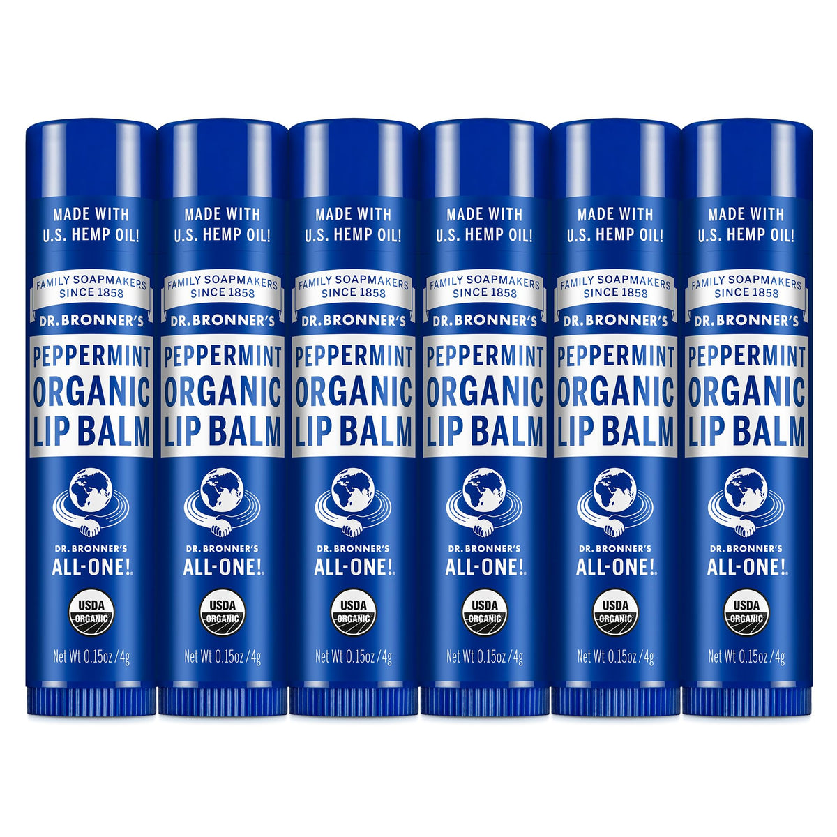 Dr. Bronner's - Organic Lip Balm (Peppermint, 4g, 6-Pack) - Made with Organic Beeswax and Avocado Oil, For Dry Lips, Hands, Chin or Cheeks, Jojoba Oil for Added Moisture, Cooling and Hydrating 🍁 All In One Marketplace Canada