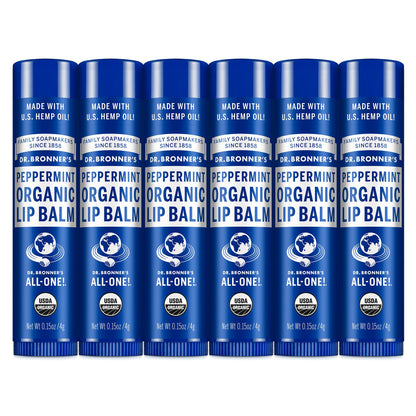Dr. Bronner's - Organic Lip Balm (Peppermint, 4g, 6-Pack) - Made with Organic Beeswax and Avocado Oil, For Dry Lips, Hands, Chin or Cheeks, Jojoba Oil for Added Moisture, Cooling and Hydrating 🍁 All In One Marketplace Canada
