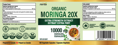 Herba 10,000MG Organic Moringa Capsules – 180 Count | Ultra Potent - 20:1 Extract | Made in Canada | Pure Moringa Capsules using Organic Moringa Powder - Available at All In One Marketplace Canada