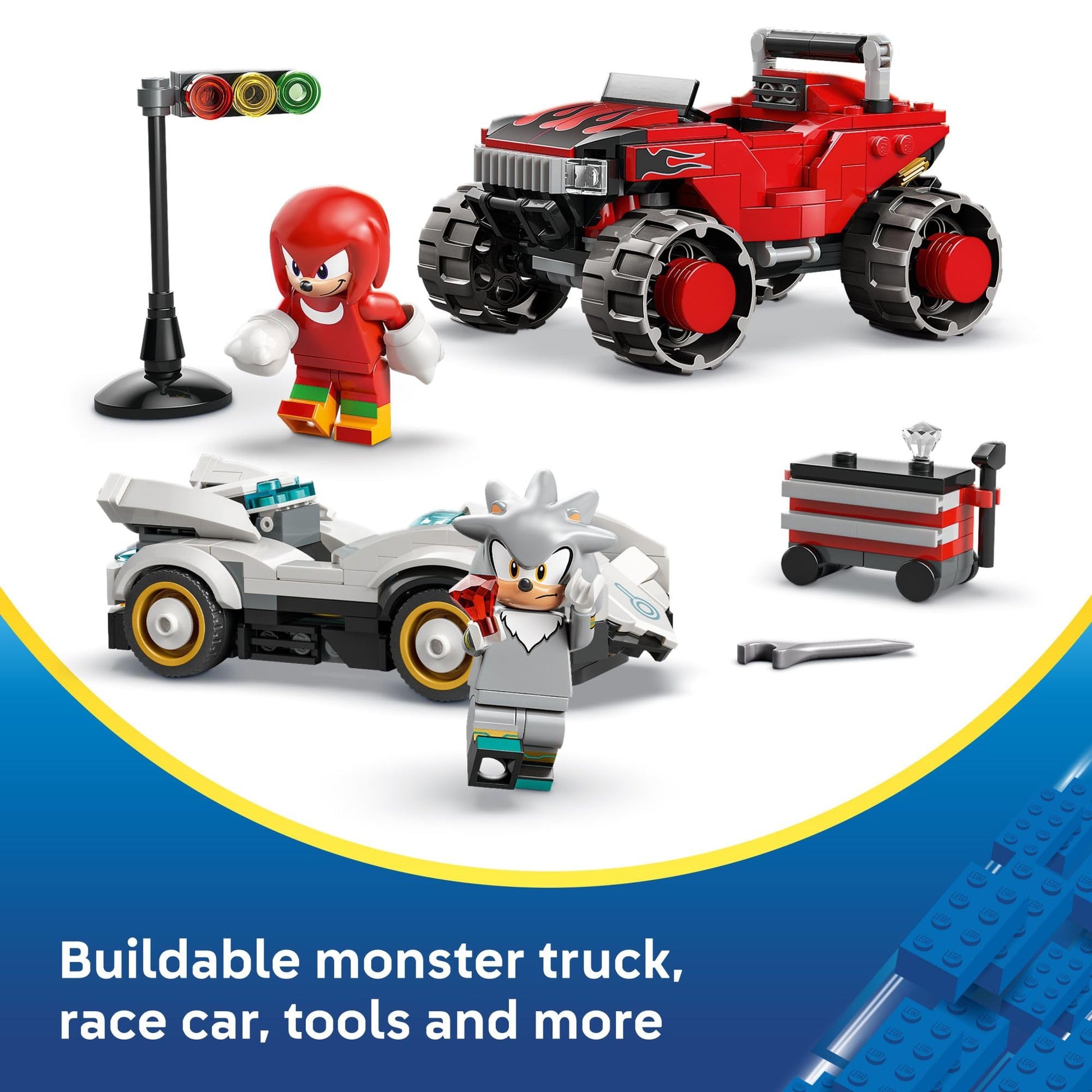 LEGO Sonic The Hedgehog Silver’s Car vs. Knuckles’ Monster Truck Building Toy for Boys & Girls - Racing Playset W/Silver & Knuckles Minifigures for Kids, Ages 8+ - Gift Idea for Birthdays - 77118 LEGO