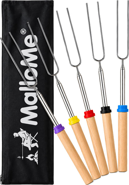 MalloMe Marshmallow Roasting Sticks - Smores Skewers for Fire Pit Kit - Hot Dog Camping Accessories Campfire Marshmellow 32 Inch Long Fork - 5 Pack - Available at All In One Marketplace Canada