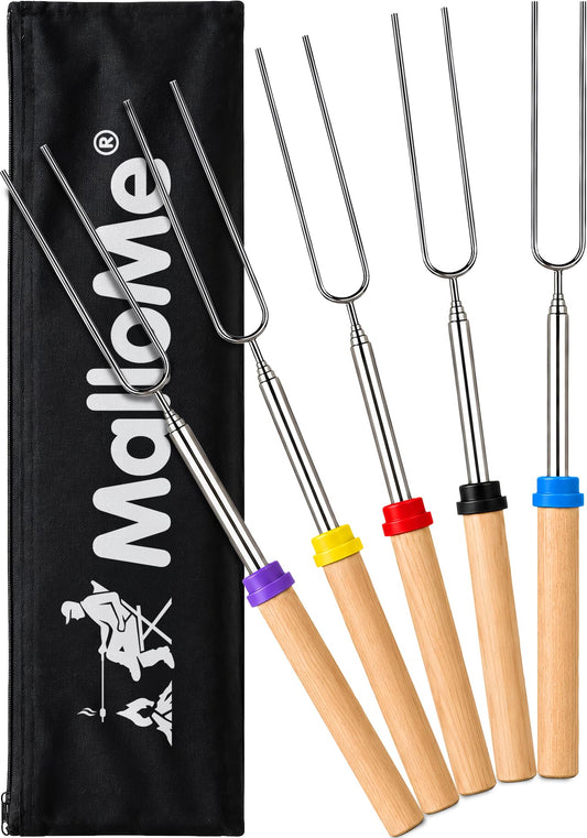 MalloMe Marshmallow Roasting Sticks - Smores Skewers for Fire Pit Kit - Hot Dog Camping Accessories Campfire Marshmellow 32 Inch Long Fork - 5 Pack - Available at All In One Marketplace Canada