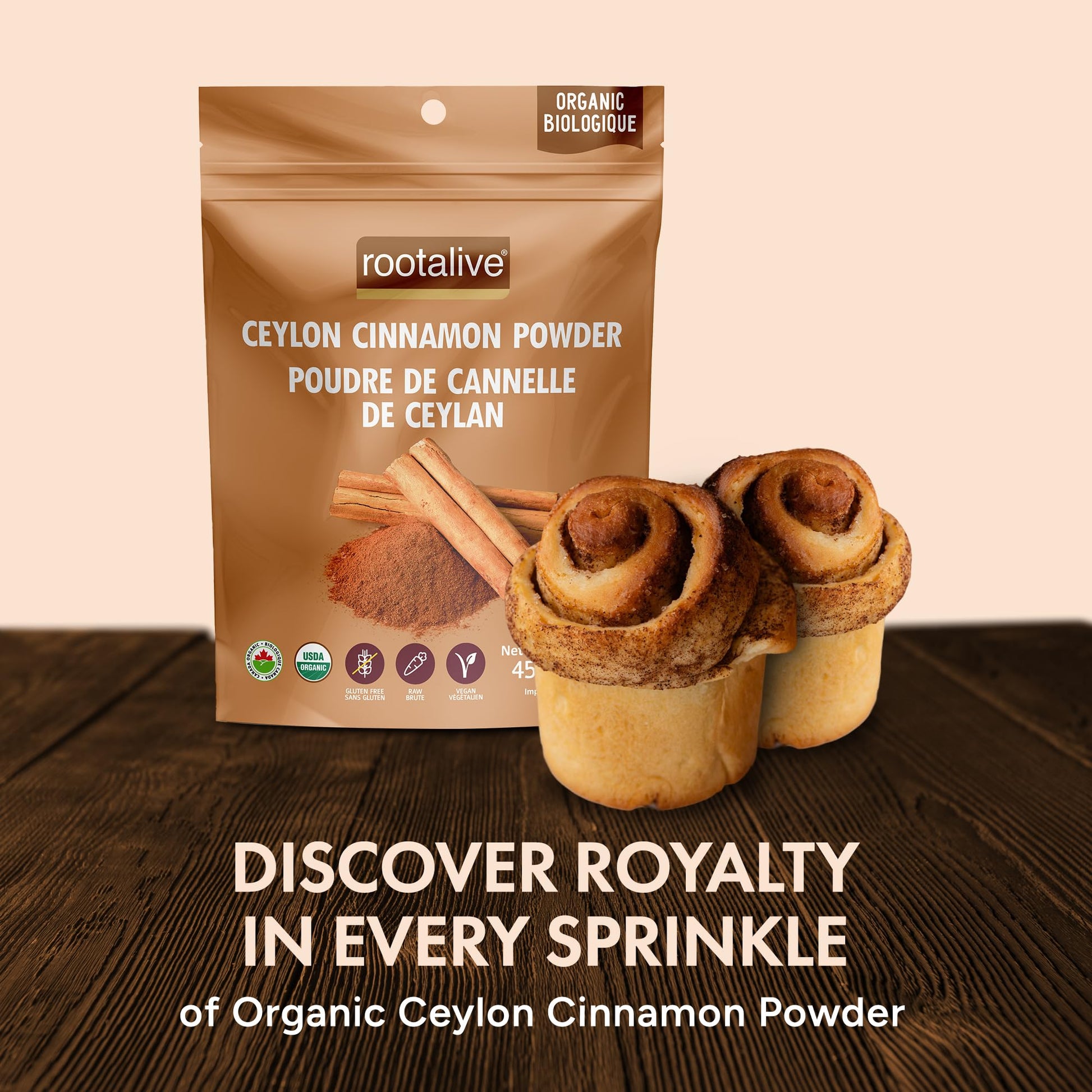 Rootalive Organic Ceylon Cinnamon Powder 454g (1lb) – Pure, Raw & Certified Organic