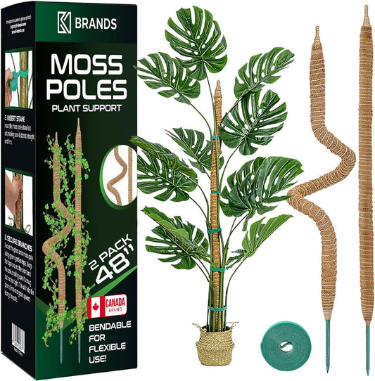 K-Brands 2 Pack 48 Inches Bendable Moss Pole Monstera Plant Support for Climbing Indoor Plants - Stakes for Potted Climbers - Tall Sticks Indoor Trellis for Houseplants - Accessories for Monstera Pot