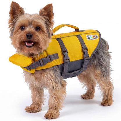 Outward Hound Granby Splash Dog Life Jacket with Handle, Reflective Floating Vest for Swimming & Boating, Maximum Buoyancy, All Skill Levels, Extra-Small Dogs & Puppies (11–15" Girth), Yellow, X-Small