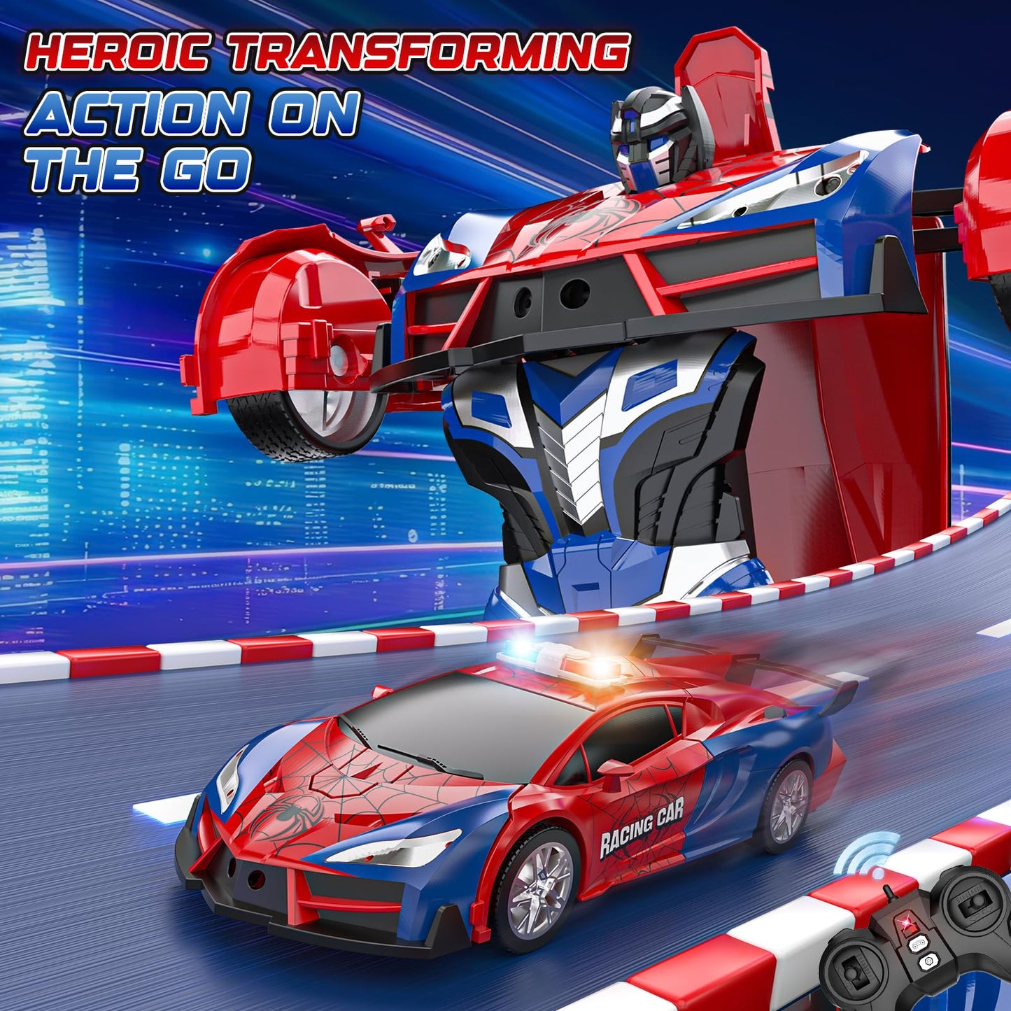 Spider Transform Remote Control Cars for Kids - 2.4GHz RC Police Car for 3 4 5 6 7 8 Year Old Boys, 1:18 Scale Robot Toy Car with One-Key Transformation & 360° Rotation, Kids Christmas Birthday Gifts - Available at All In One Marketplace Canada