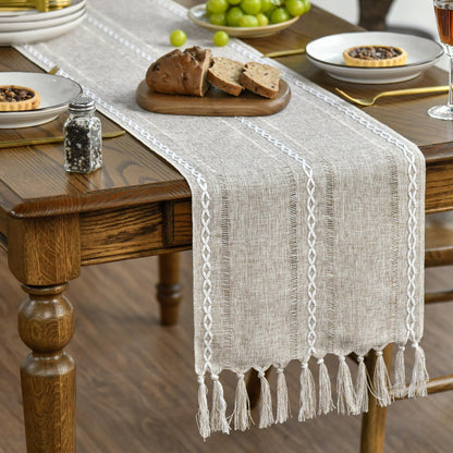 Artoid Mode Boho Latte Beige Tassel Table Runner, Farmhouse Style Kitchen Table Decoration Holiday Wedding Party Dinning Birthday Decor 33x183 cm 🍁 All In One Marketplace Canada