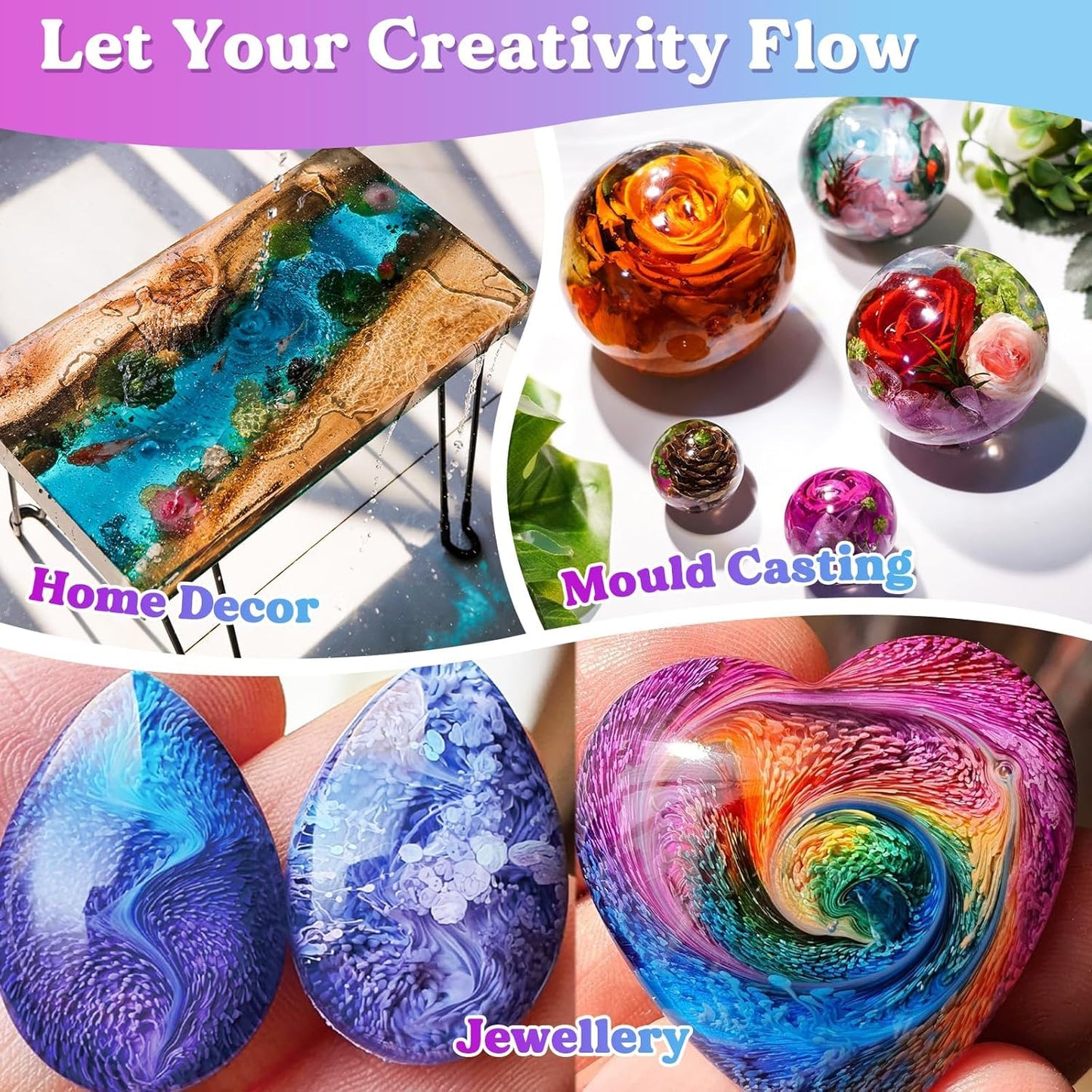LET'S RESIN Casting Epoxy Resin Kit, 1L(34oz) Crystal Clear & Bubble Free Epoxy Resin and Hardener, High Gloss Resin Kit for DIY Art, Mould Casting, Wood, Jewellery Making, Coasters, Table Top - Available at All In One Marketplace Canada