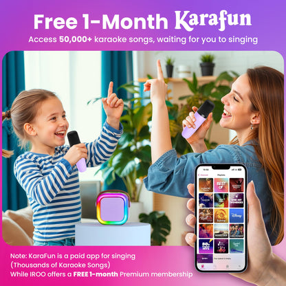 IROO Mini Karaoke Machine for Kids, 2026 TOP Kids Toys Birthday Gifts Ideas for Girls Boys Ages 3-12+ Years Old, Portable Bluetooth Speaker with 2 Wireless Mics, Noisemaker Toys for Party(Purple)