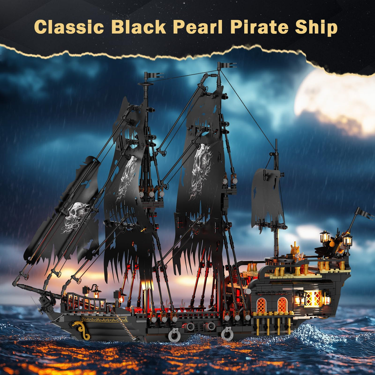 JMBricklayer Black Pirate Ship Model Building Set with Lights for Adults 🍁 All In One Marketplace Canada