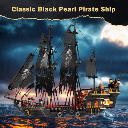 JMBricklayer Black Pirate Ship Model Building Set with Lights for Adults 🍁 All In One Marketplace Canada