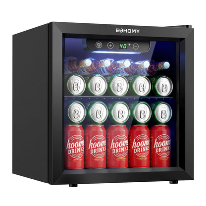 EUHOMY 48 Cans Beverage Refrigerator cooler-Mini Fridge Glass Door for Beer Drinks Wines, Countertop Beverage Fridge with Adjustable Shelves Blue LED for Home/Office/Dorm/Bar, 1.3 cu.ft