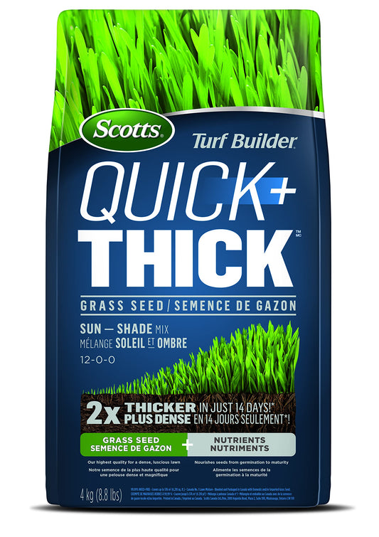 Scotts Turf Builder Quick + Thick Grass Seed (Sun and Shade Mix) - 4 kg |(576 sq Meters / 6,210 sq feet Coverage) Grow a Thick, Green Lawn Fast. for Areas that Experience Sun & Shade
