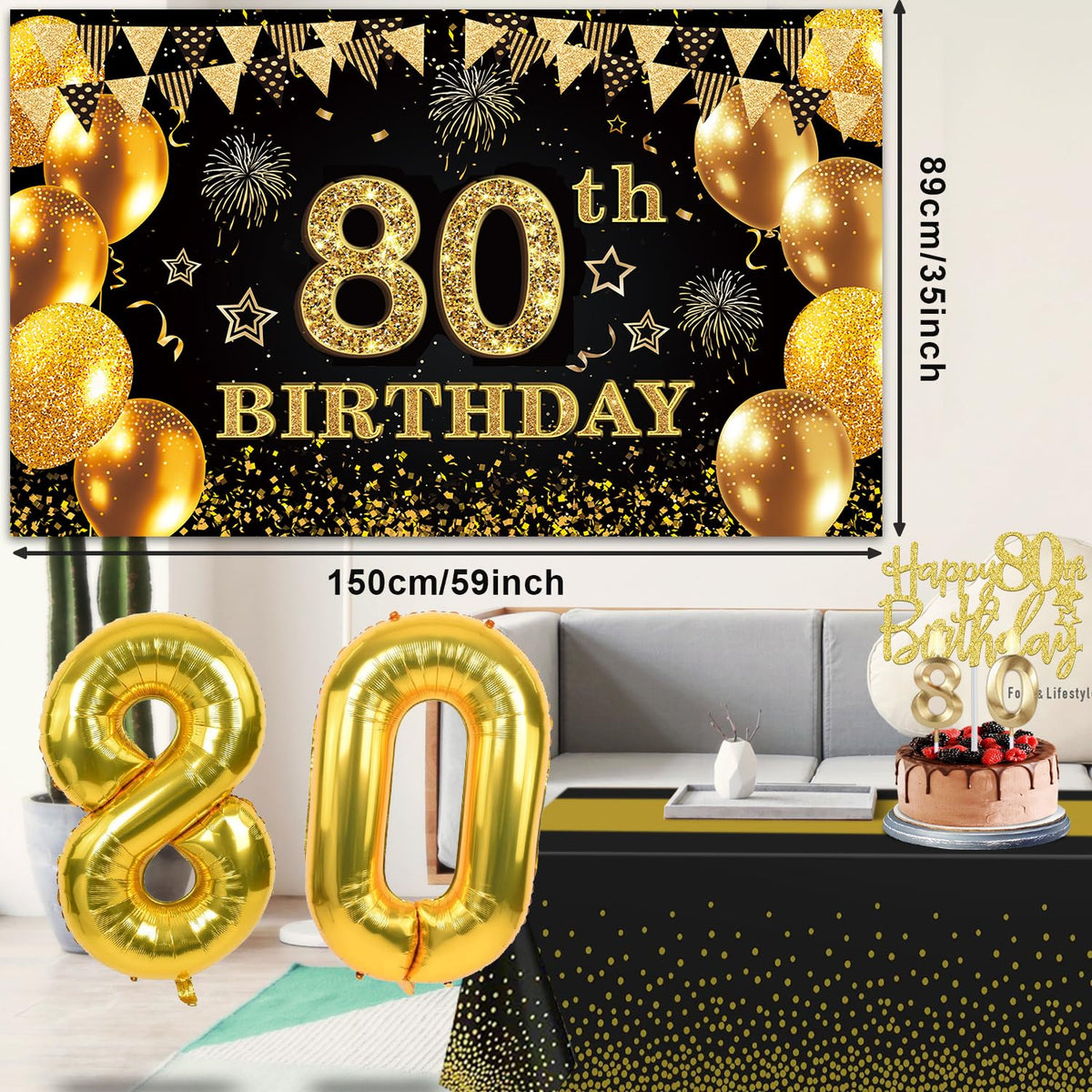 YeohJoy 80th Birthday Decorations for Men Women Black Gold 🍁 All In One Marketplace Canada