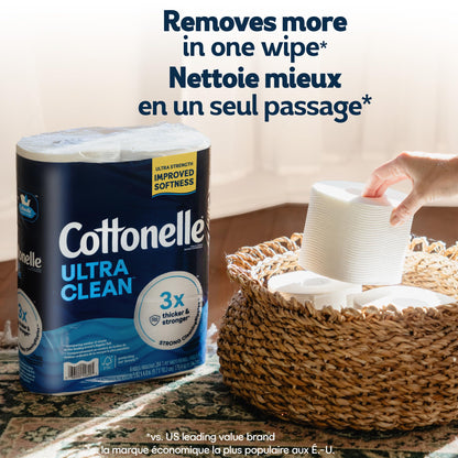 Cottonelle Toilet Paper, 24 Mega Rolls = 96 Regular Rolls, Ultra Clean, Strong Bathroom Tissue, 284 Sheets per Roll, Packaging May Vary