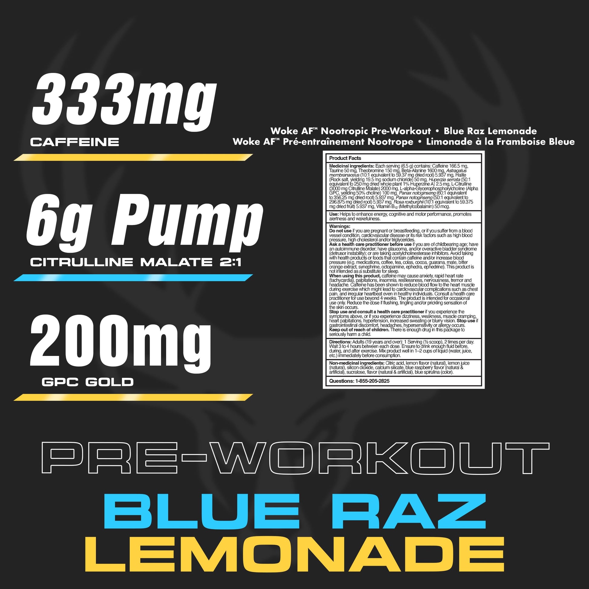 Bucked Up Woke AF Pre-Workout, Blue Raz Lemonade, 40 Servings Bucked Up