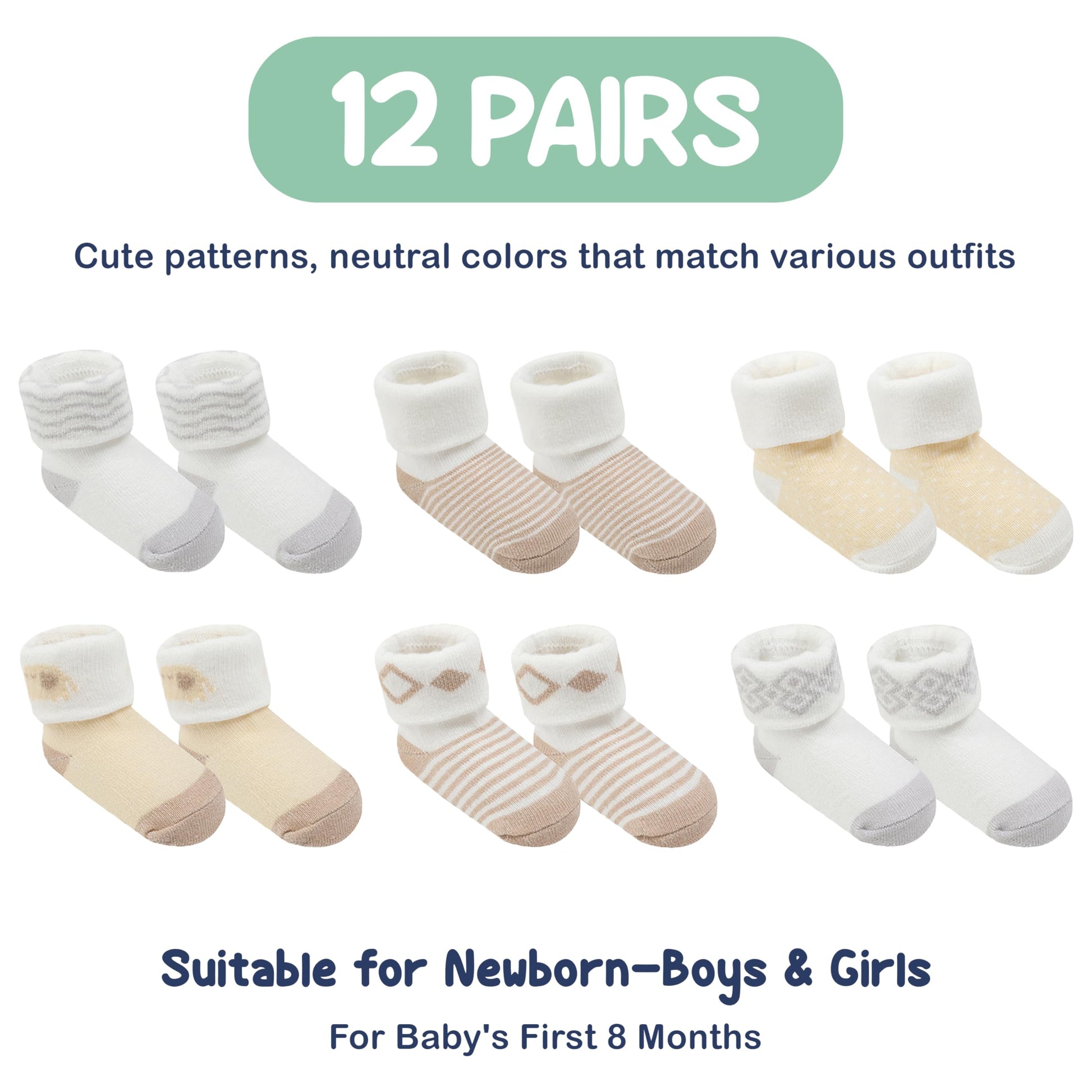 Mother's Choice Organic Cotton Baby Socks 0–6 Months, 12 Pairs Newborn & Infant Socks Soft Hypoallergenic Breathable Gentle On Delicate Skin Stretch Fit Comfortable Daily Essentials For Little Ones - Available at All In One Marketplace Canada