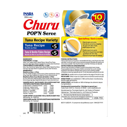 INABA Churu Pop'n Serve Lickable Cat Treats, Tuna Variety, 10ct