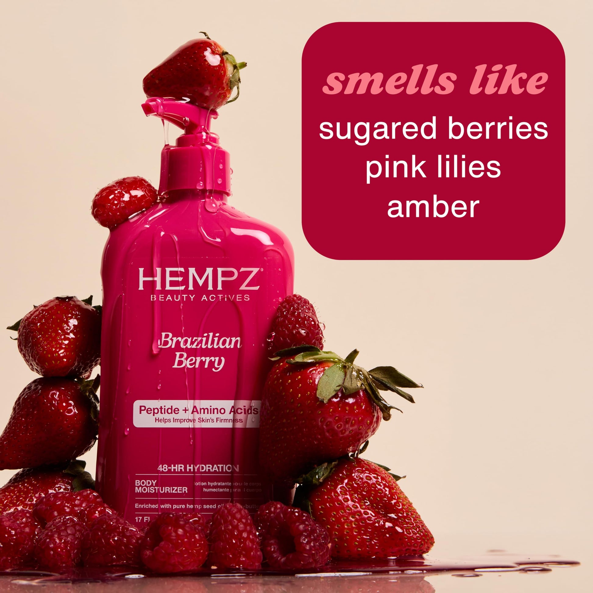 Hempz Brazilian Berry Beauty Actives Lotion, Hydrating Moisturizer for Body, Hands and Feet 17 oz. HEMPZ