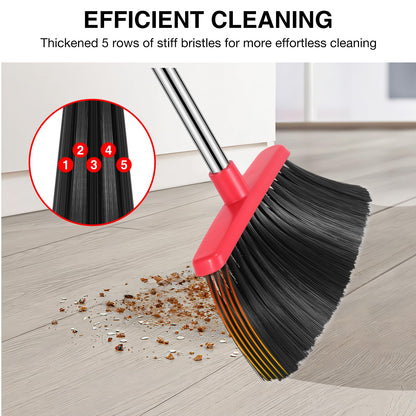 Broom and Dustpan Set, 52-in Long Adjustable Handle Broom Dustpan Combo with Dustpan Teeth to Automatically Clean Hair Suitable for Home Kitchen Office Hall Floor（Black&Red） - Available at All In One Marketplace Canada